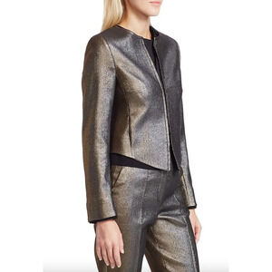 Akris punto Gold Lamé Roundneck Jacket Size 8  NWT